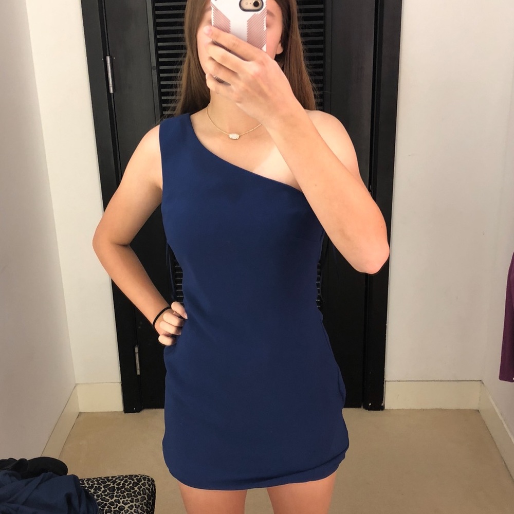 Likely Dark Blue One Shoulder Dress